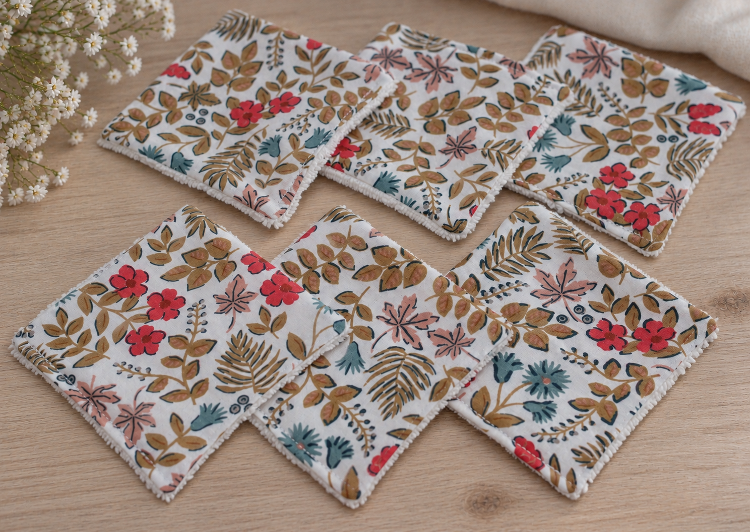 10 lingettes avec panier, lingettes lavables, pochon et lingettes, lingettes fleurs, lingettes bambou – Image 4