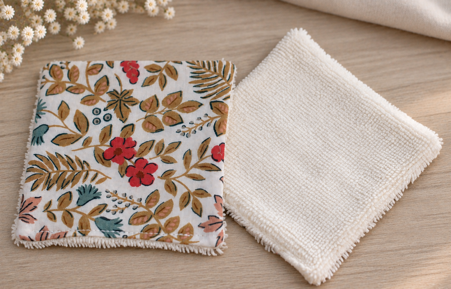 10 lingettes avec panier, lingettes lavables, pochon et lingettes, lingettes fleurs, lingettes bambou – Image 5